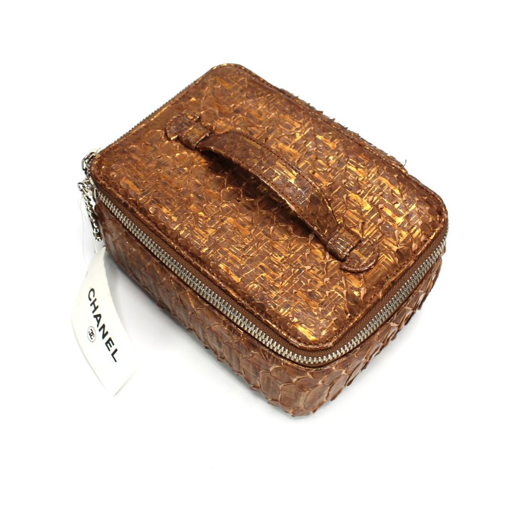CHANEL Copper Python Snakeskin Jewelry Travel Tote Removable Pouch RARE NEW - Picture 4 of 12